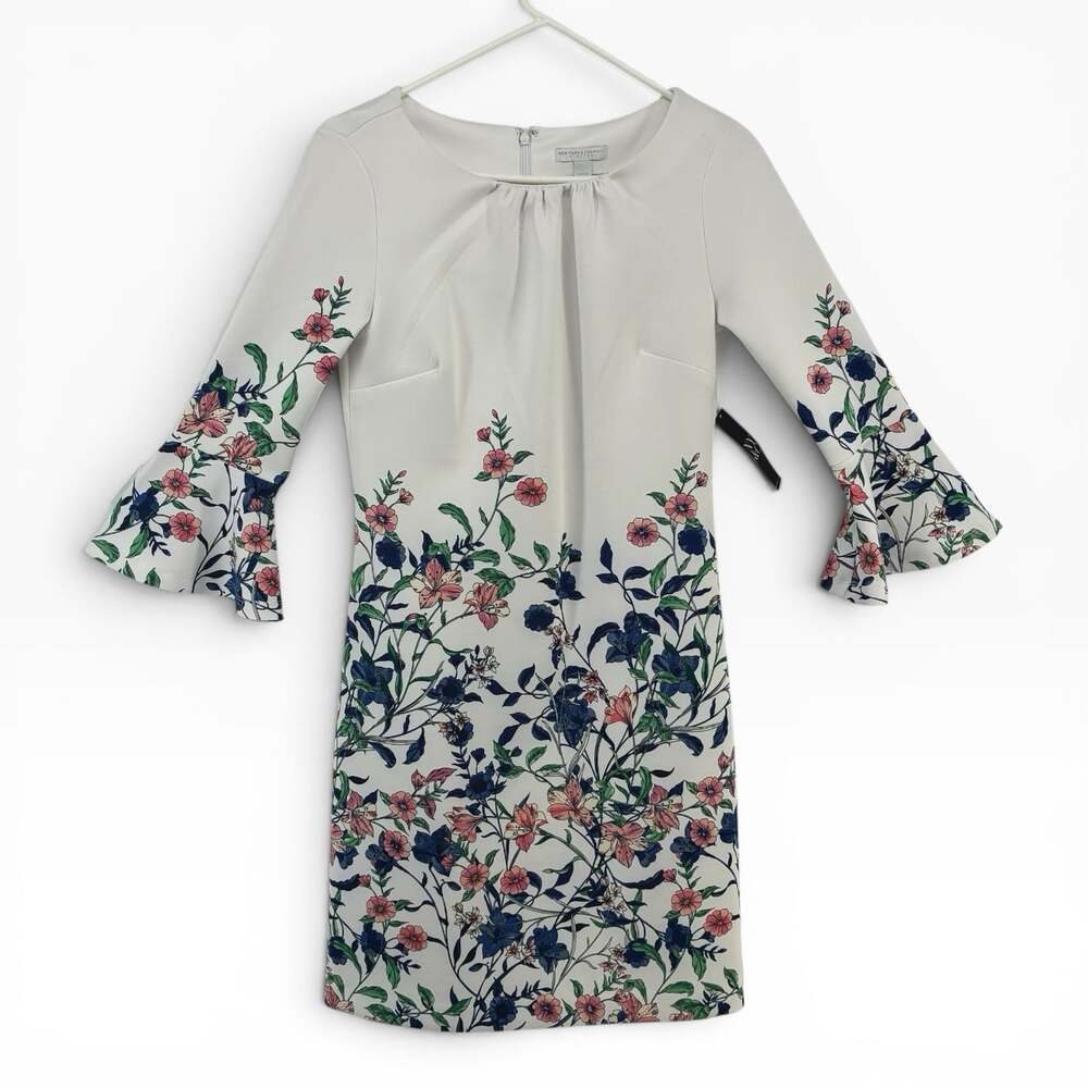 NWT New York Company Floral Bell Sleeve Sheath Dress Small (V)